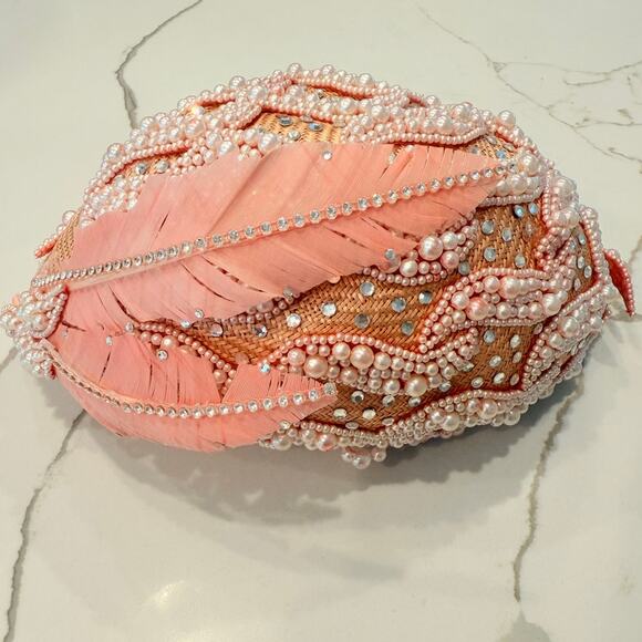 George Zamau'l Couture | Rare Vintage 1940s Pink Felt‎ Rhinestone Feather Hat - Picture 2 of 8